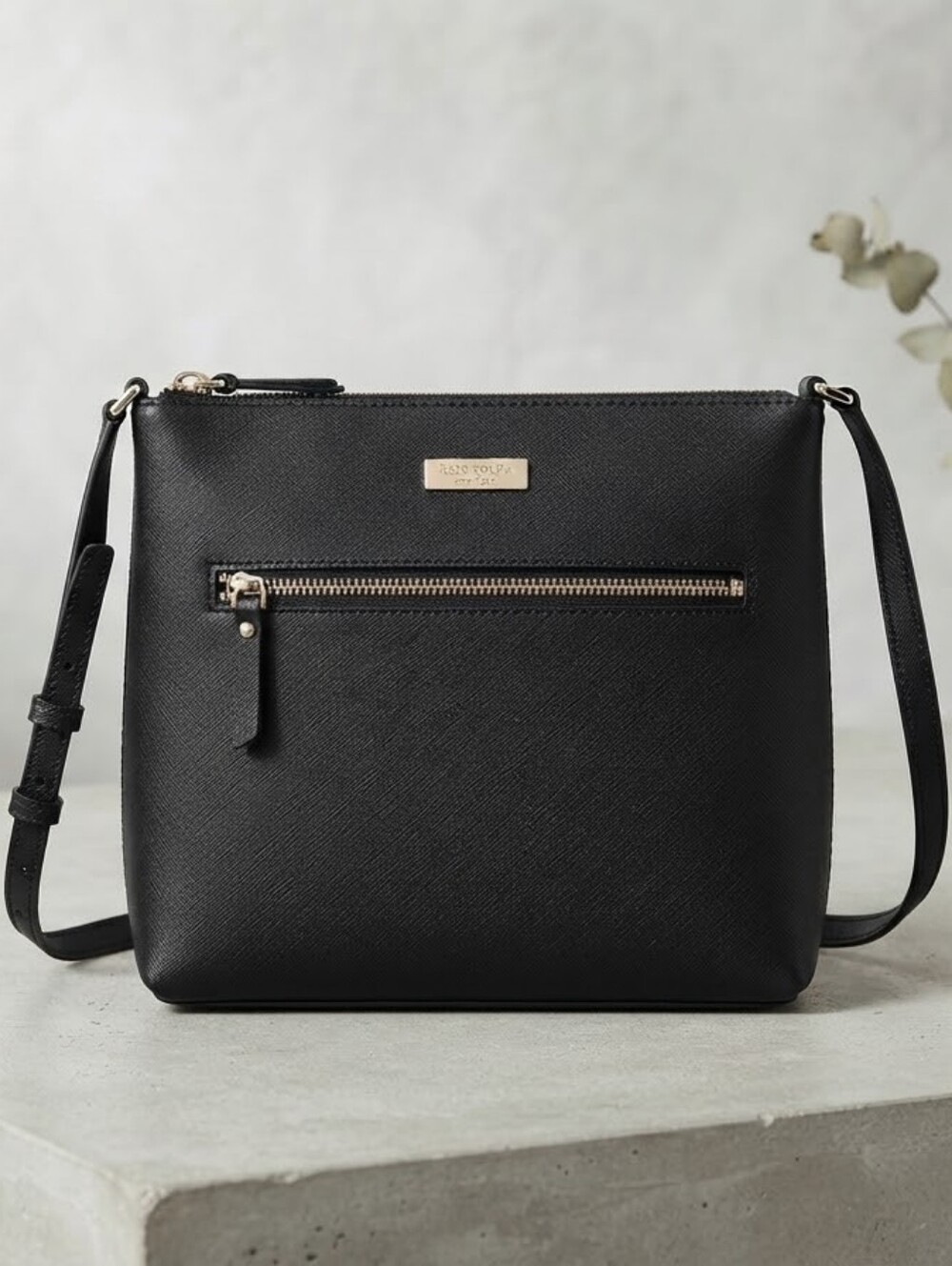 Kate Spade New York Black Saffiano Leather Crossbody Bag Gold Hardware